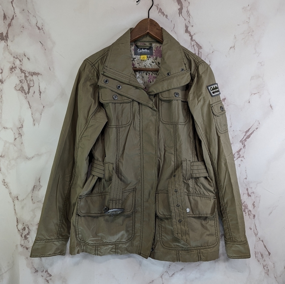 Cabelas Jacket Women Medium Tan Utility Chore Waxed Cotton Wind Rain Safari